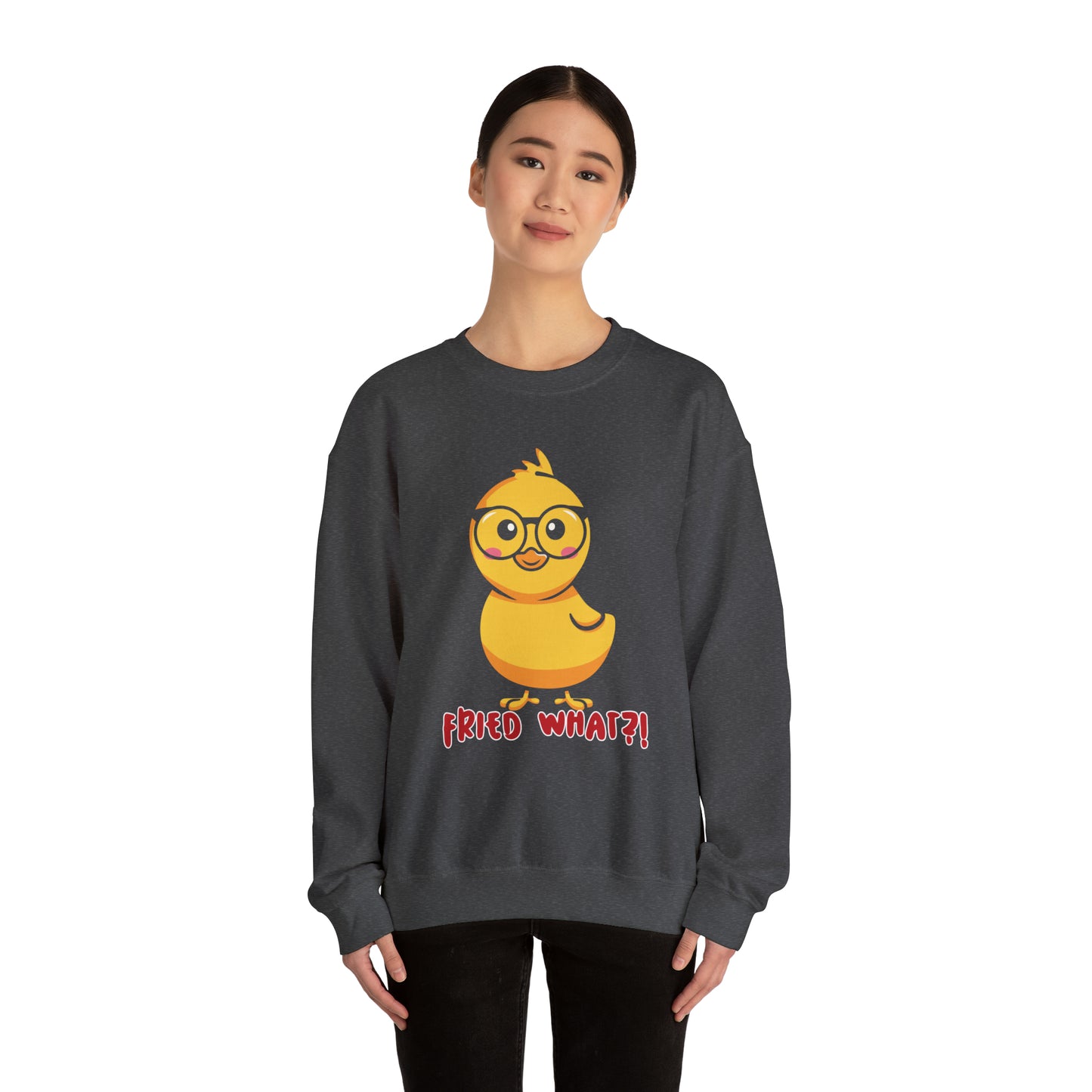 Fried What? Unisex Heavy Blend™ Crewneck Sweatshirt Funny Fried Chicken humor, witty design, unique gift, cozy outfit, chicken lover fashion