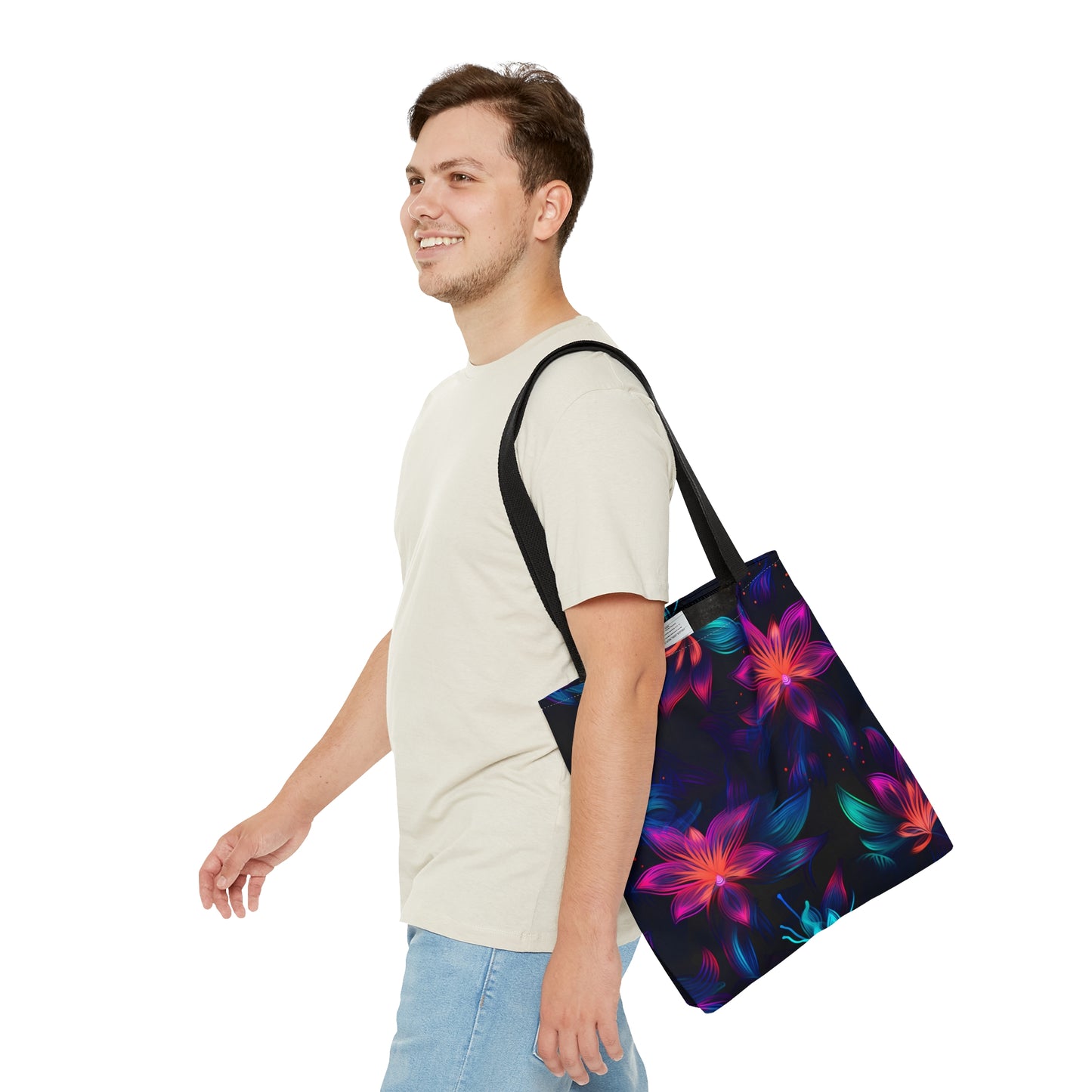 Burst of Neon Blossoms All Over Print Tote Bag