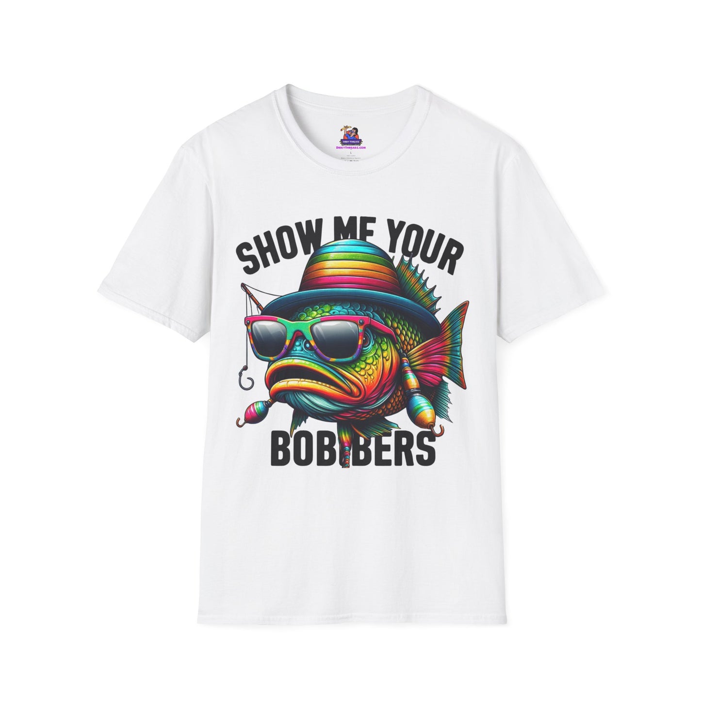 Show Me your Bobbers Unisex Softstyle T-Shirt Fishing humor, Fisherman Gift Pun T-Shirt Funny Fish Tee Fishy Vibes Unique Unisex Tee