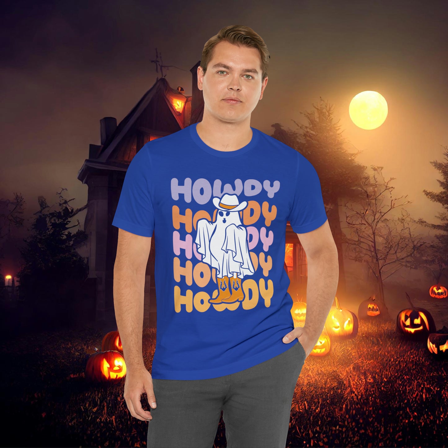 Cowboy Ghost Howdy Retro Halloween Unisex Jersey Short Sleeve Tee Gifts for Him Gifts For Her