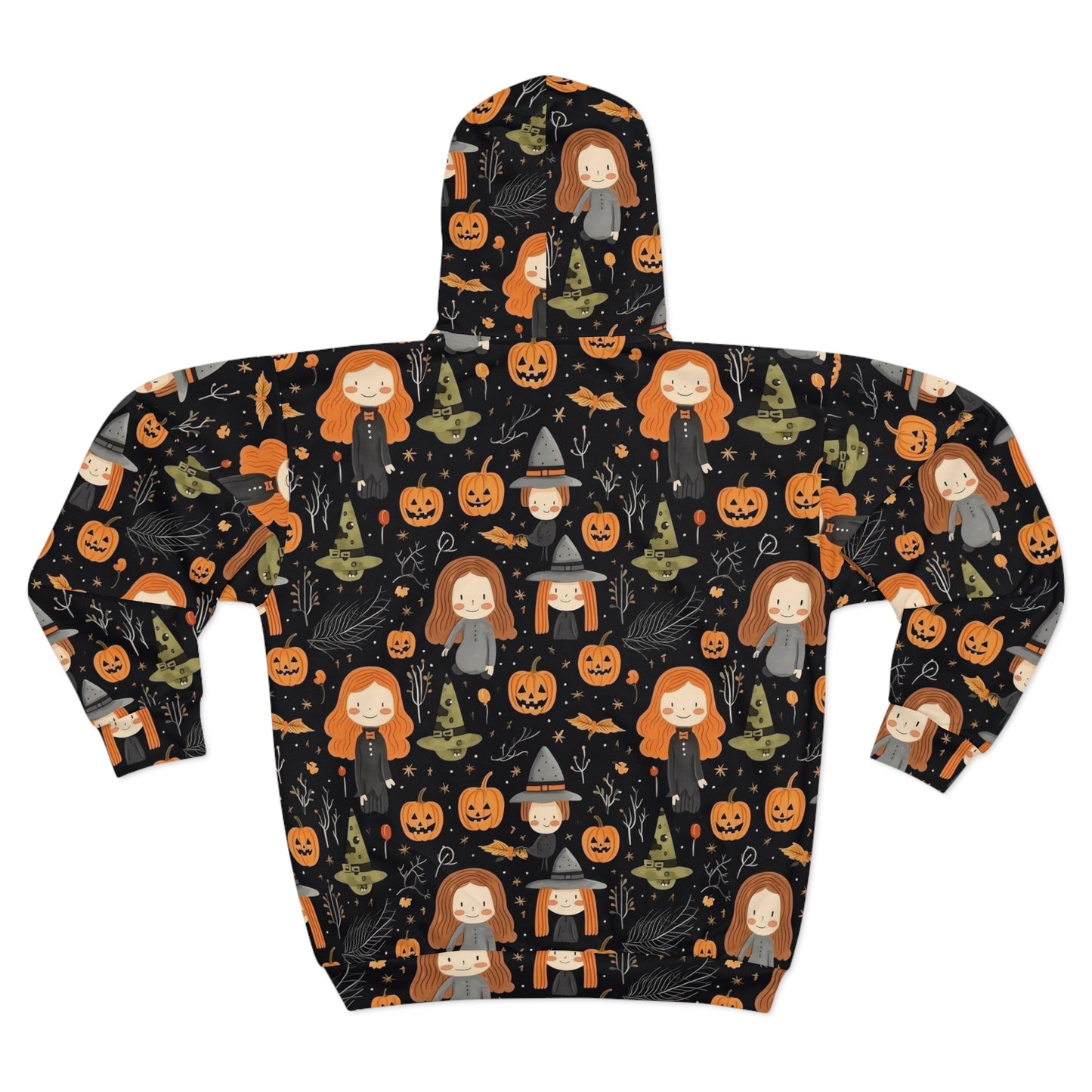 Halloween Trick or Treat Ghosts Witch Hats Jack o Lanterns Unisex Zip Hoodie (AOP)