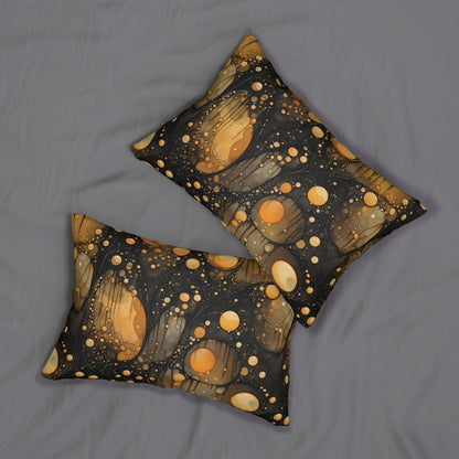 Halloween Yellow Orange Floating Blobs and Dark Spun Polyester Lumbar Pillow