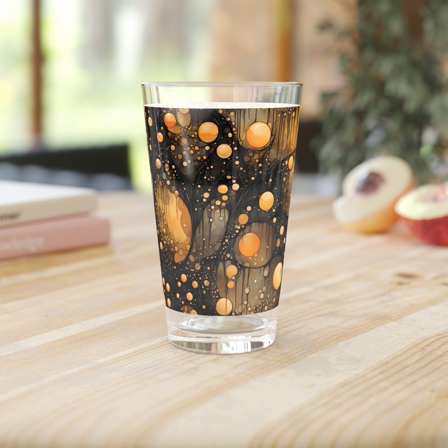 Halloween Yellow Orange Floating Blobs and Dark Pint Glass, 16oz