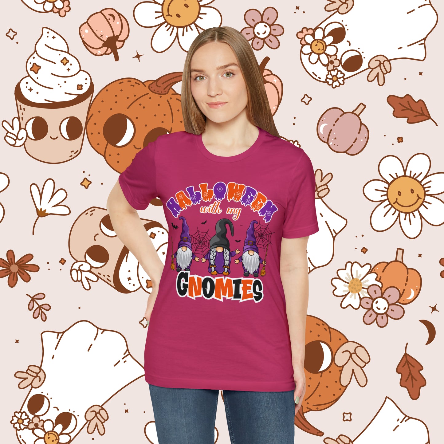 Halloween with my Gnomies Unisex Jersey Short Sleeve Tee Gifts for Him Gifts for Her