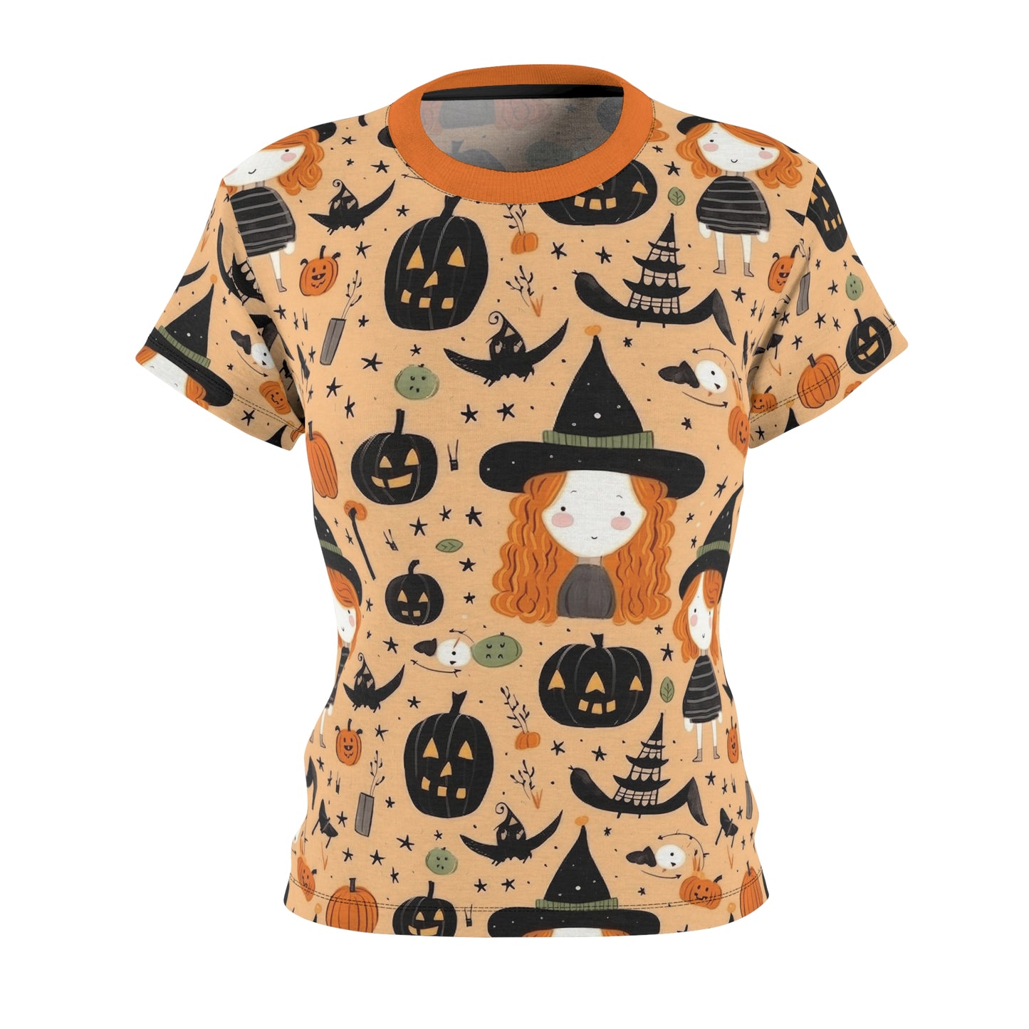 Halloween Trick or Treat Ghosts Witch Hats Jack o Lanterns Women's Cut & Sew Tee (AOP)