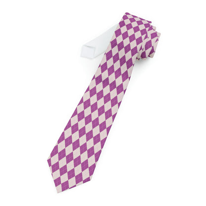 "DirkyThreadz Argyle Sophistication Necktie - Timeless Purple and White Geometric Elegance"