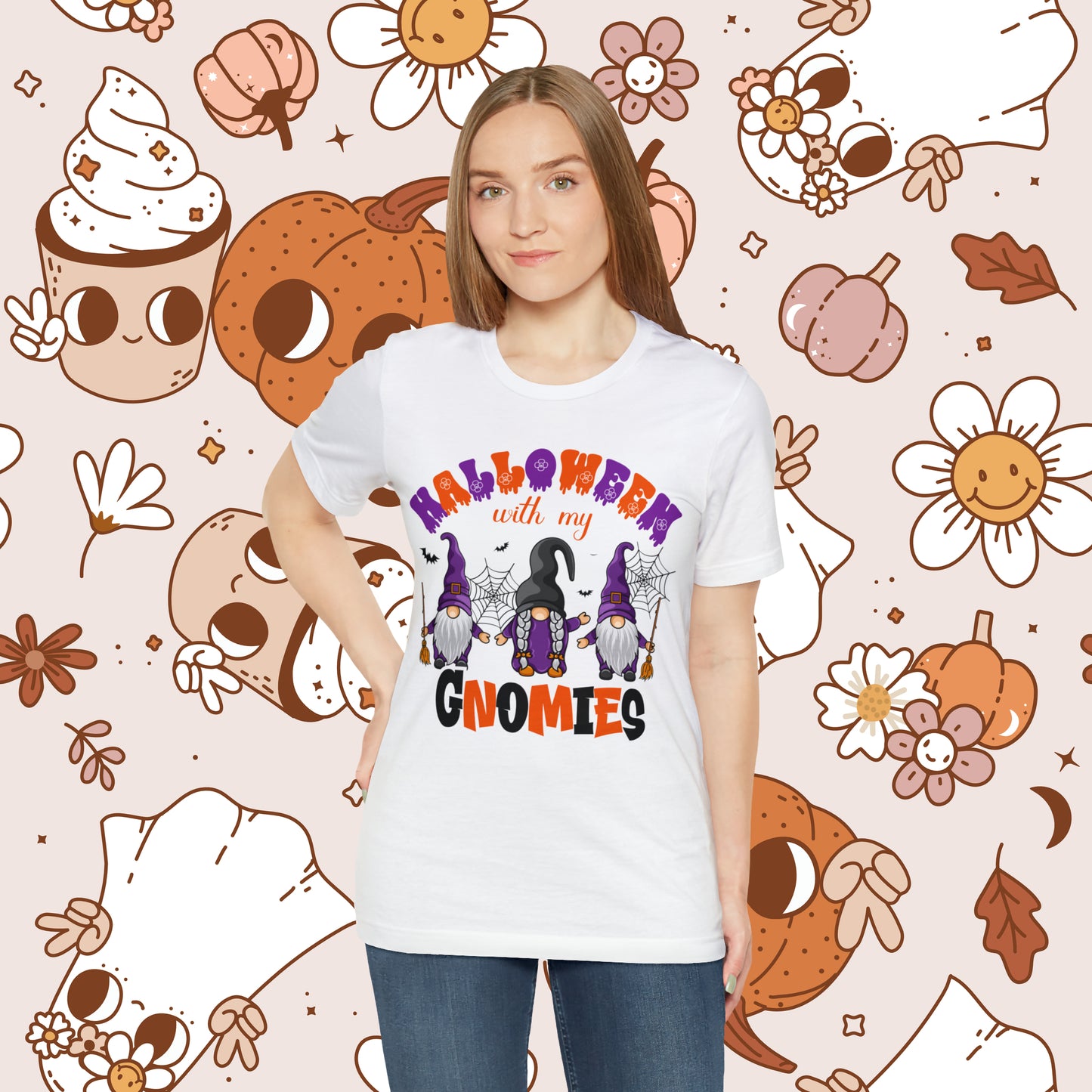 Halloween with my Gnomies Unisex Jersey Short Sleeve Tee Gifts for Him Gifts for Her