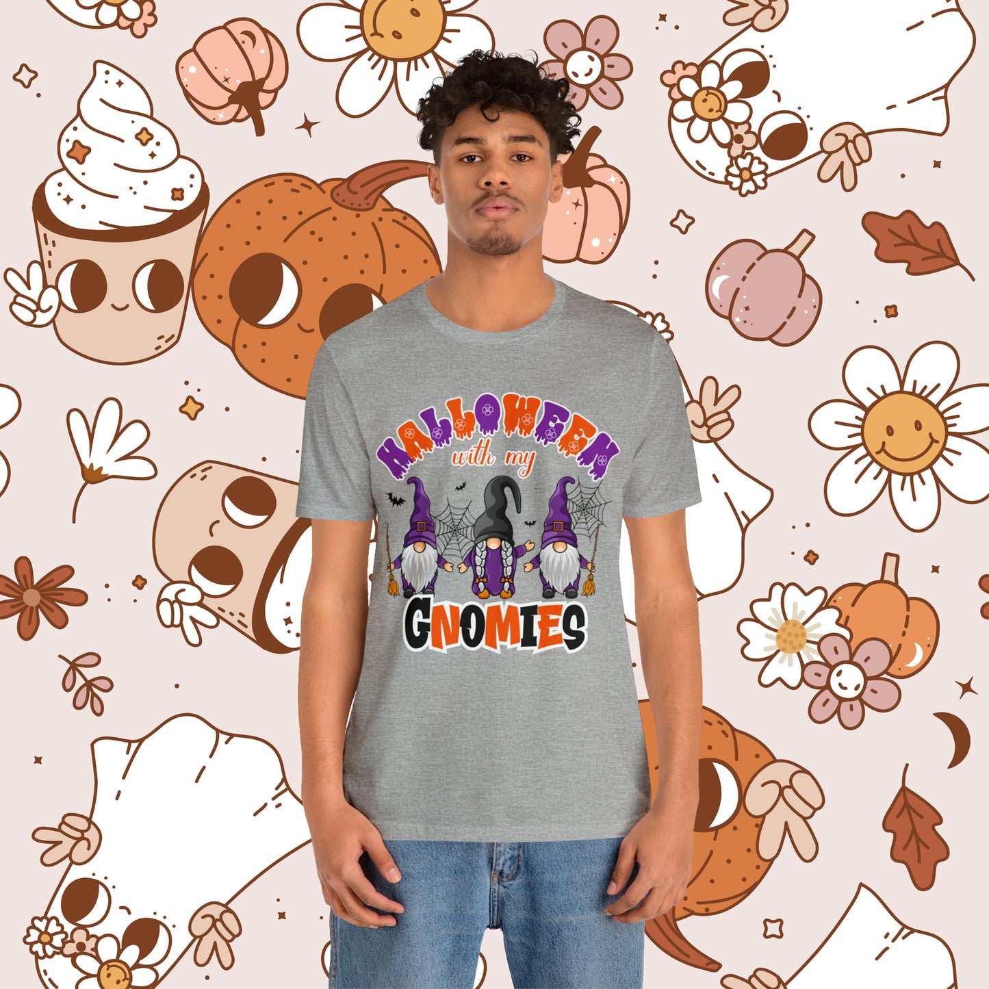 Halloween with my Gnomies Unisex Jersey Short Sleeve Tee Gifts for Him Gifts for Her