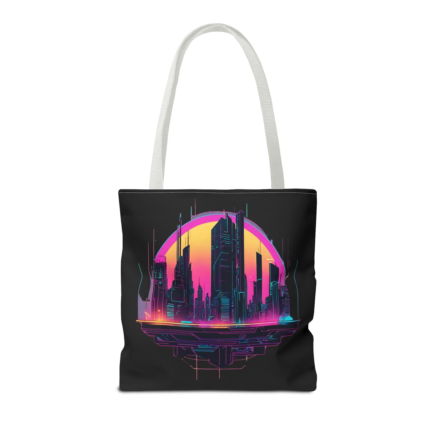 Cyberpunk City Landscape AOP Tote Bag 3 sizes 5 color handle options