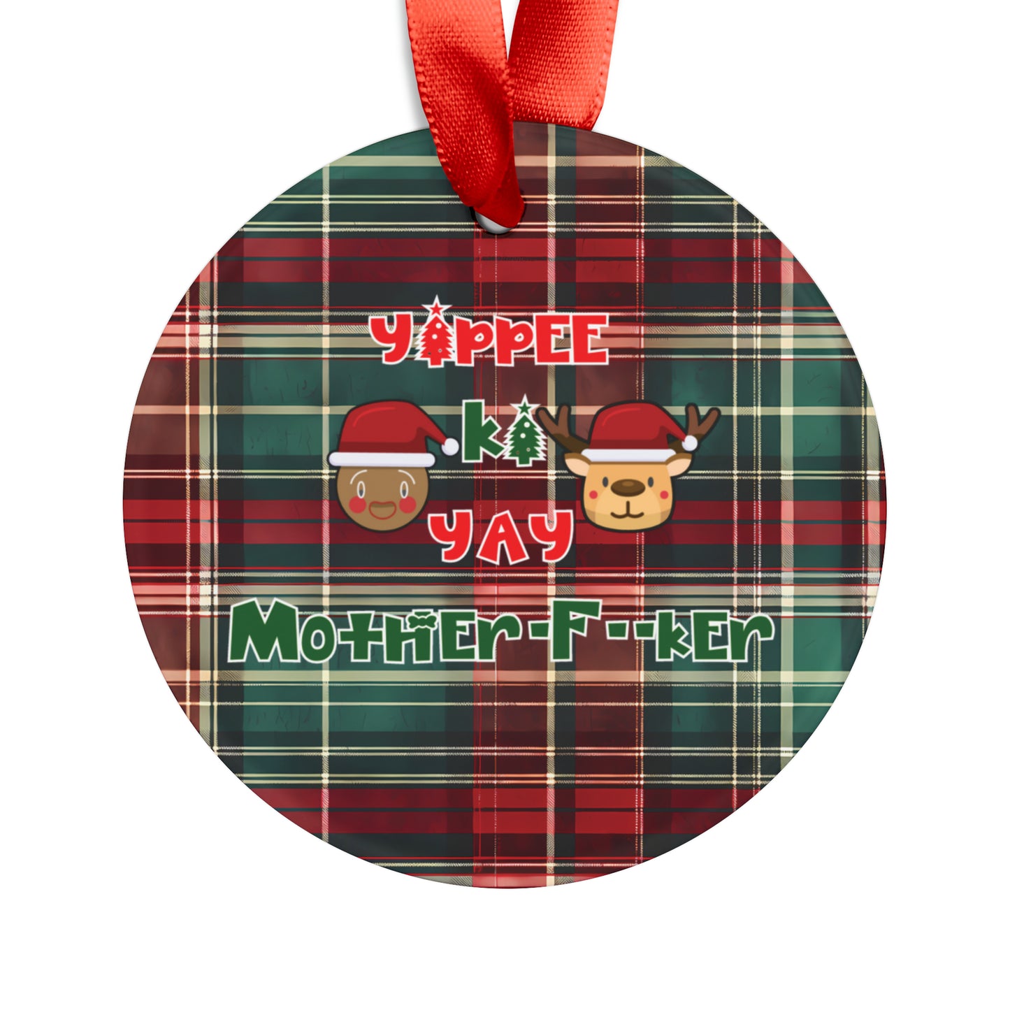 Die Hard Inspired Christmas Acrylic Ornament | Yippee Ki Yay & Machine Gun Quote | Festive Plaid Pattern | Holiday Tree Decor