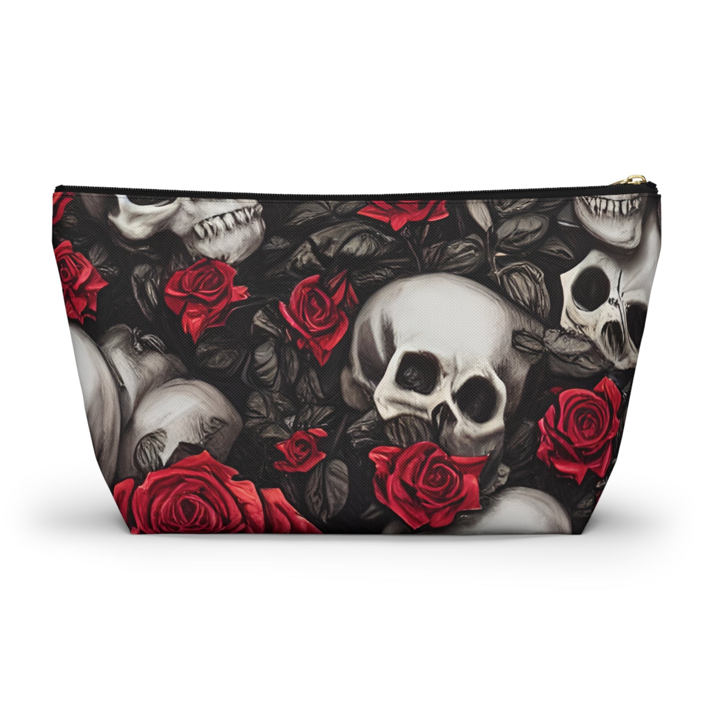 Hyper Realistic Skulls and Red Roses by artist Anne-Laure Goupil Accessory Pouch w T-bottom