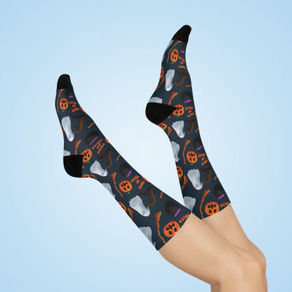 Halloween Trick or Treat Ghosts Witch Hats Jack o Lanterns Cushioned Crew Socks
