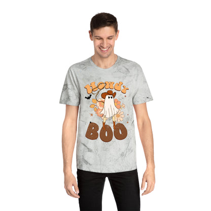 Cowboy Ghost saying Howdy Boo Retro Halloween Unisex Color Blast T-Shirt Gifts for her