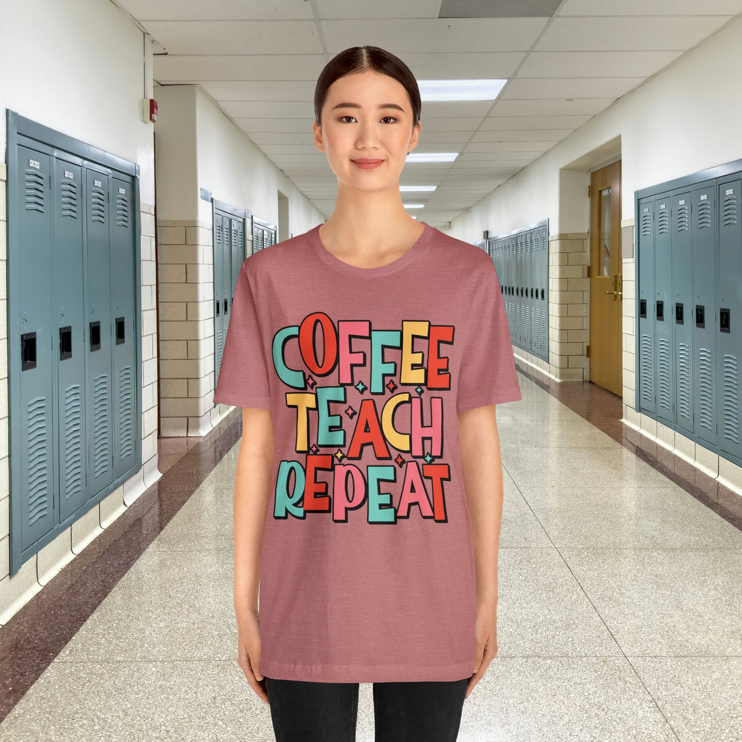 Coffee Teach Repeat Unisex Jersey Short Sleeve Tee