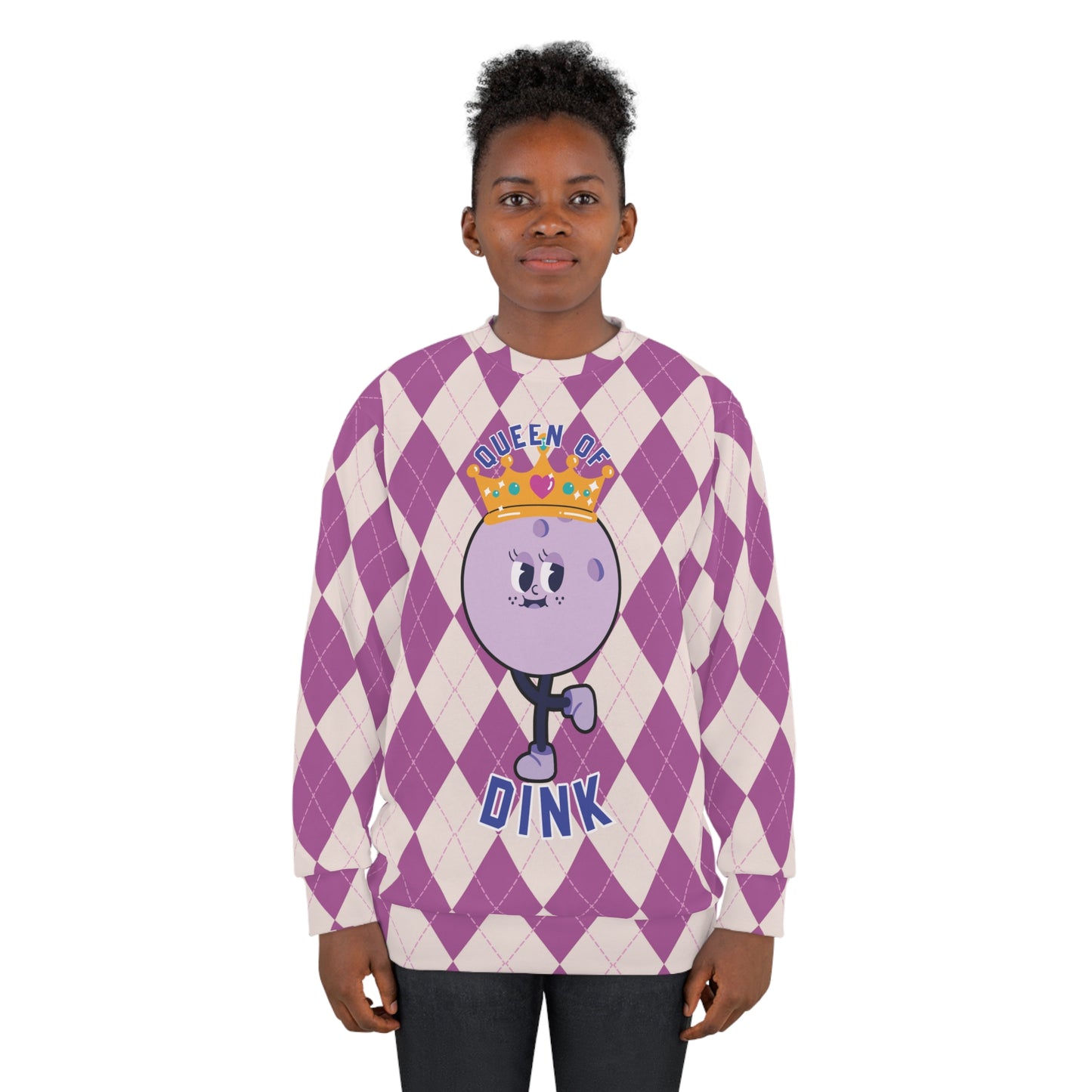 Vintage Purple Rhombus Pickleball Queen AOP Sweatshirt - Reign as the Queen of Dink in Style!