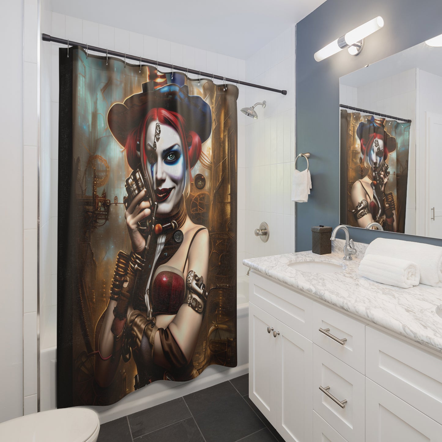 Hyper Realistic Steampunk Harley Quinn Shower Curtains