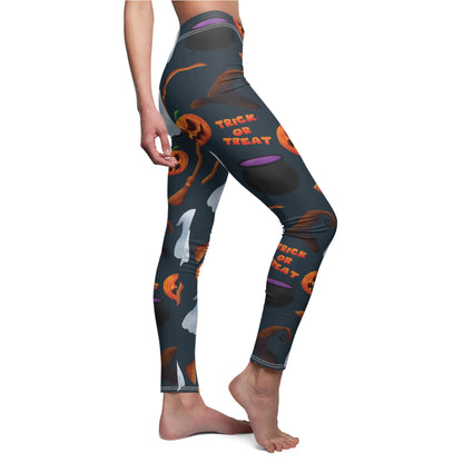 Halloween Trick or Treat Ghosts Witch Hats Jack o Lanterns Women's Cut & Sew Casual Leggings (AOP) Gifts for Her