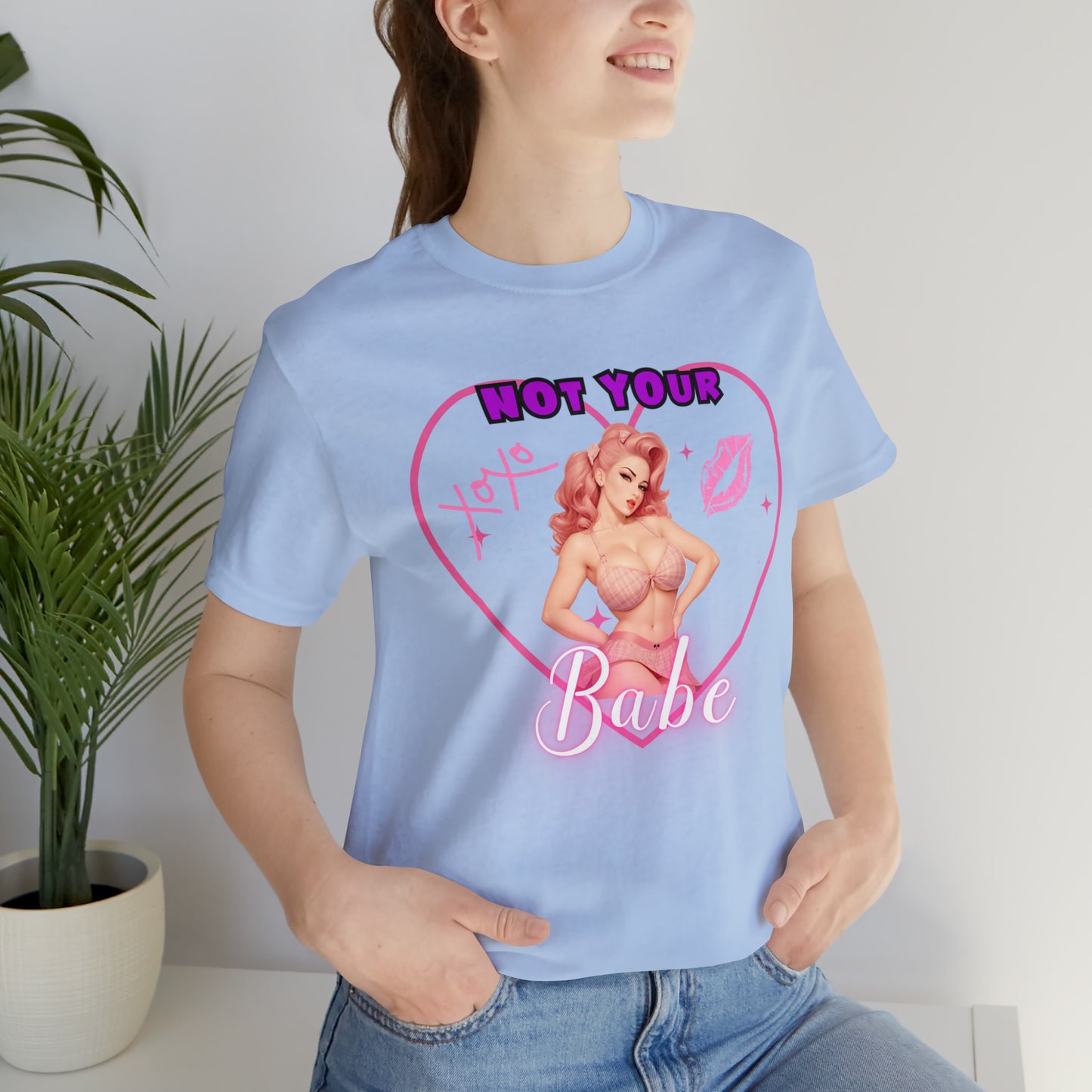 Vintage Pink Pinup Girl "Not Your Babe" on a Bella+Canva 3001 Unisex Jersey T-Shirt - A Must-Have Gift for her