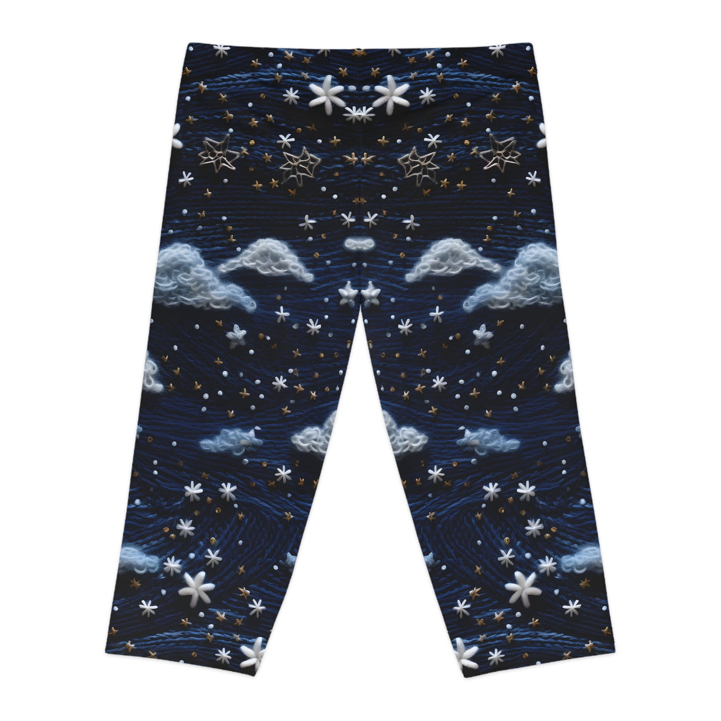 Women's Capri Leggings with Faux Embroidered Night Sky Pattern - AOP Fitness & Yoga Leggings Women's Capri Leggings (AOP)