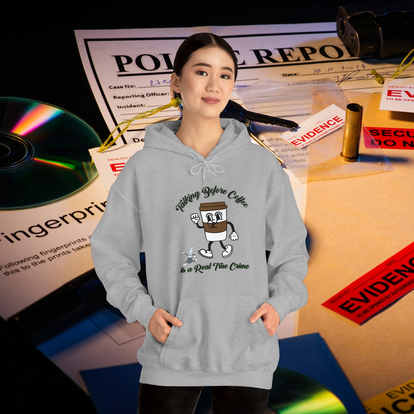 Retro Talking before Coffee is a Real True Crime Unisex Heavy Blend™ Hooded Sweatshirt Gifts for Him Gifts for Her