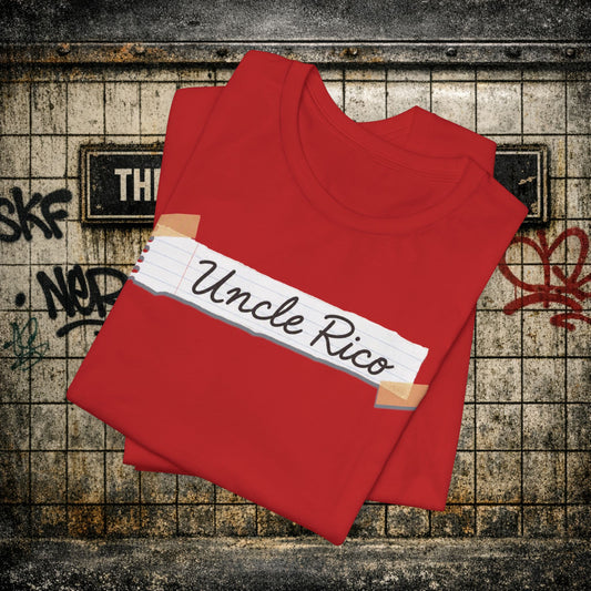 Uncle Rico Graphic Tee — Retro Notebook Tape Design