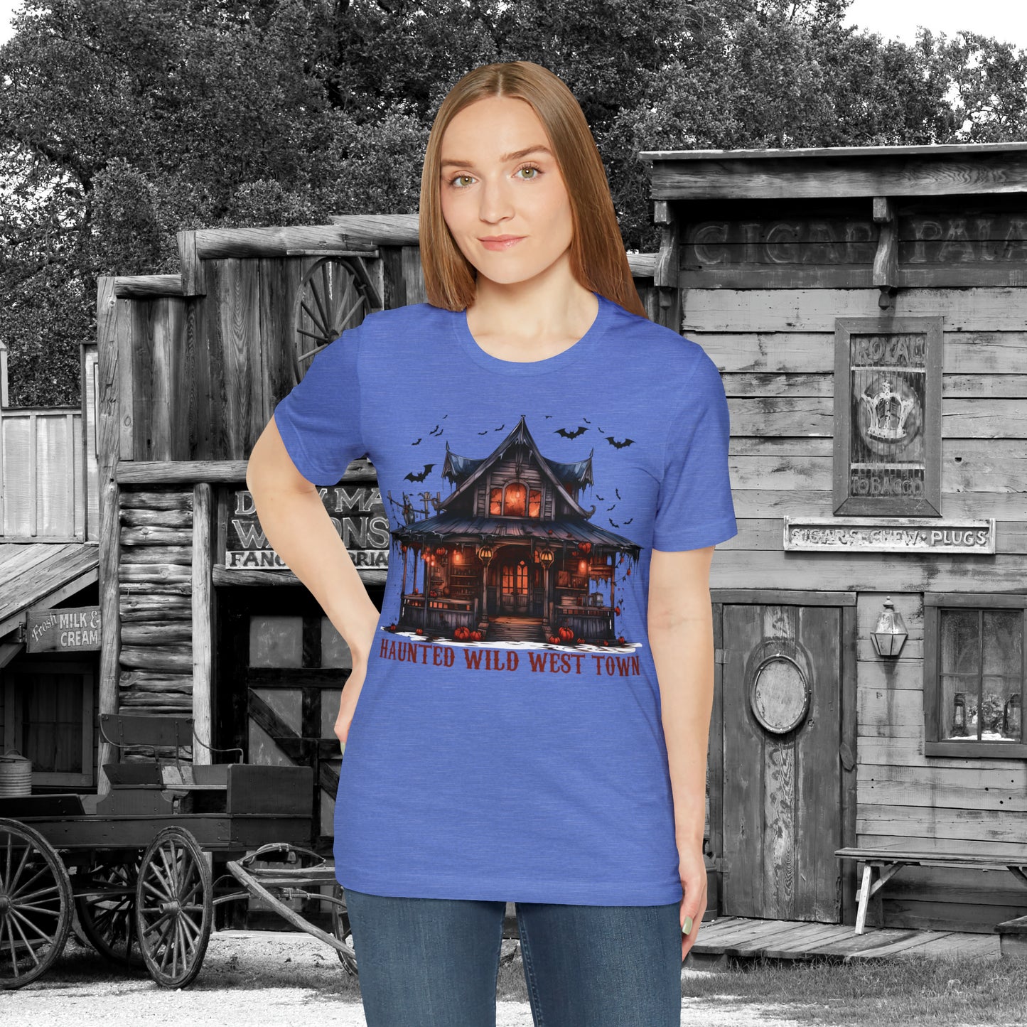 Haunted Wild West Town Halloween Western Unisex Jersey Short Sleeve Tee Gifts for Him Gifts For Her