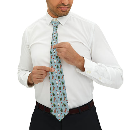 "DirkyThreadz Christmas Cheer Necktie - Festive Holiday Icons on Light Blue"