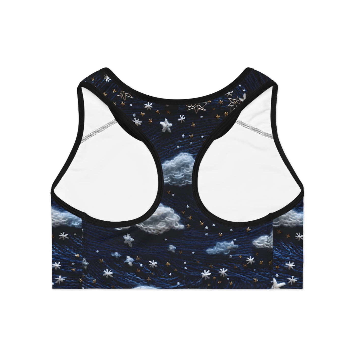 Faux Embroidered Night Sky Women's Sports Bra Stellar Style and Comfort Sports Bra (AOP)