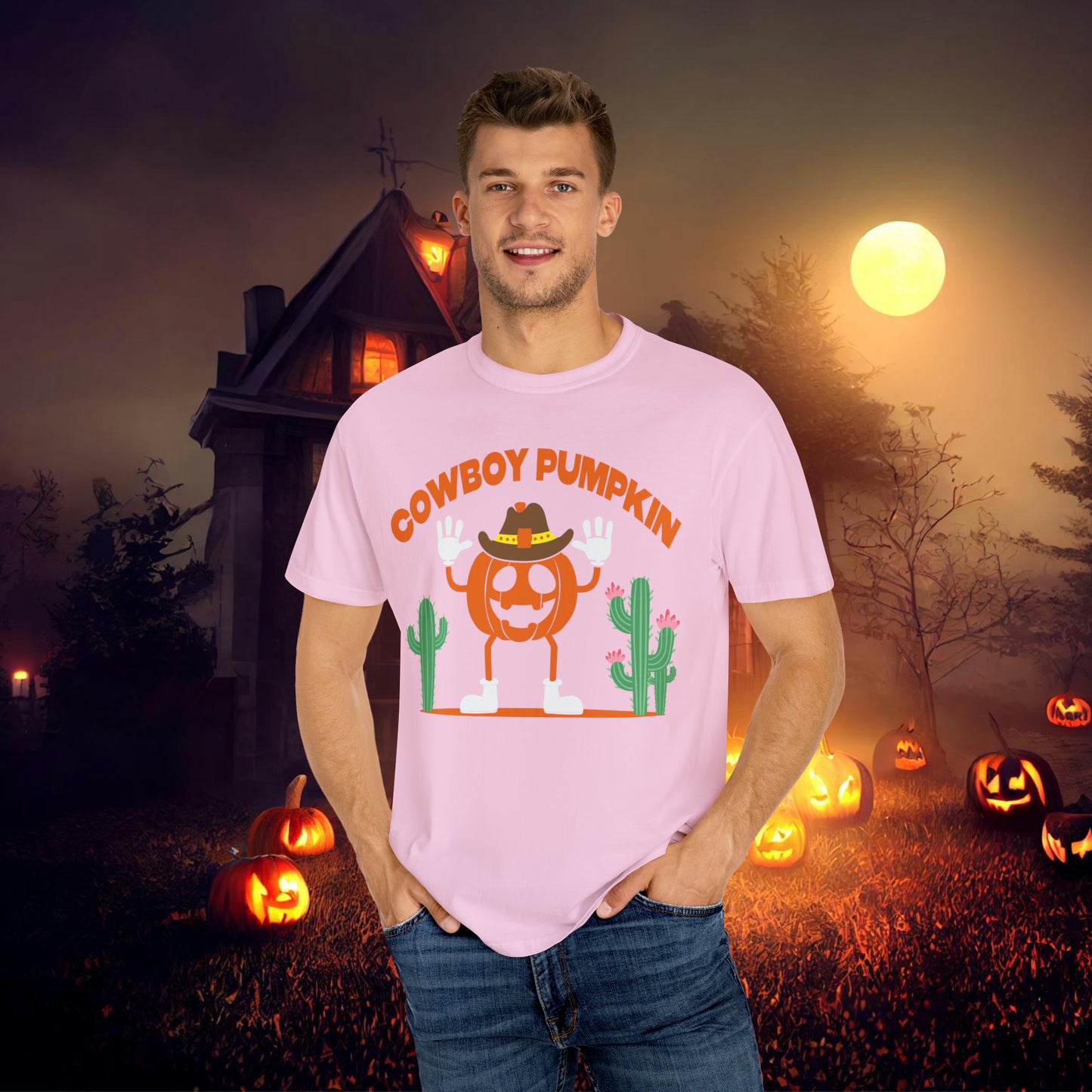 Cowboy Pumpkin Retro Groovy Halloween Unisex Garment-Dyed T-shirt Gifts for Him Gifts for Her