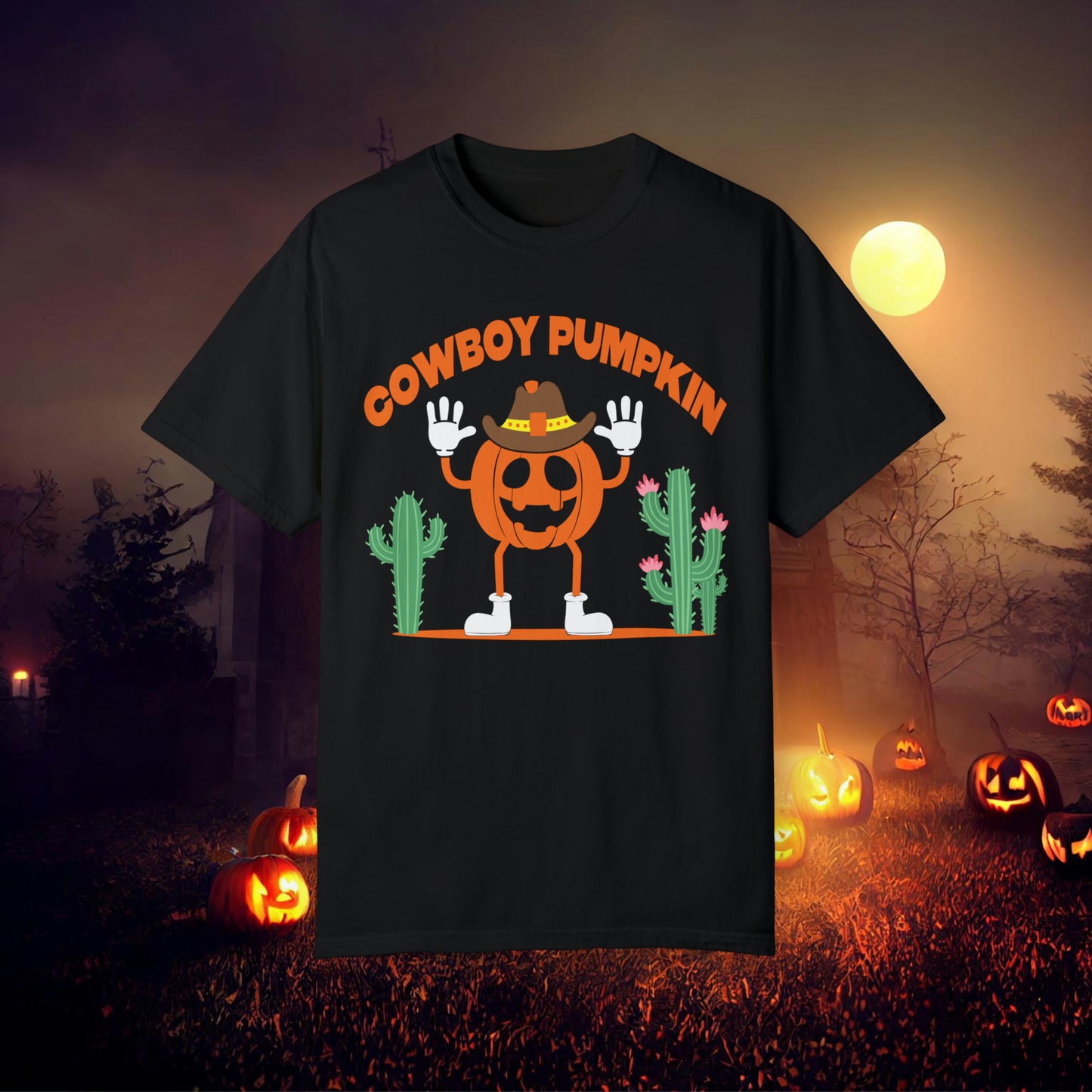 Cowboy Pumpkin Retro Groovy Halloween Unisex Garment-Dyed T-shirt Gifts for Him Gifts for Her