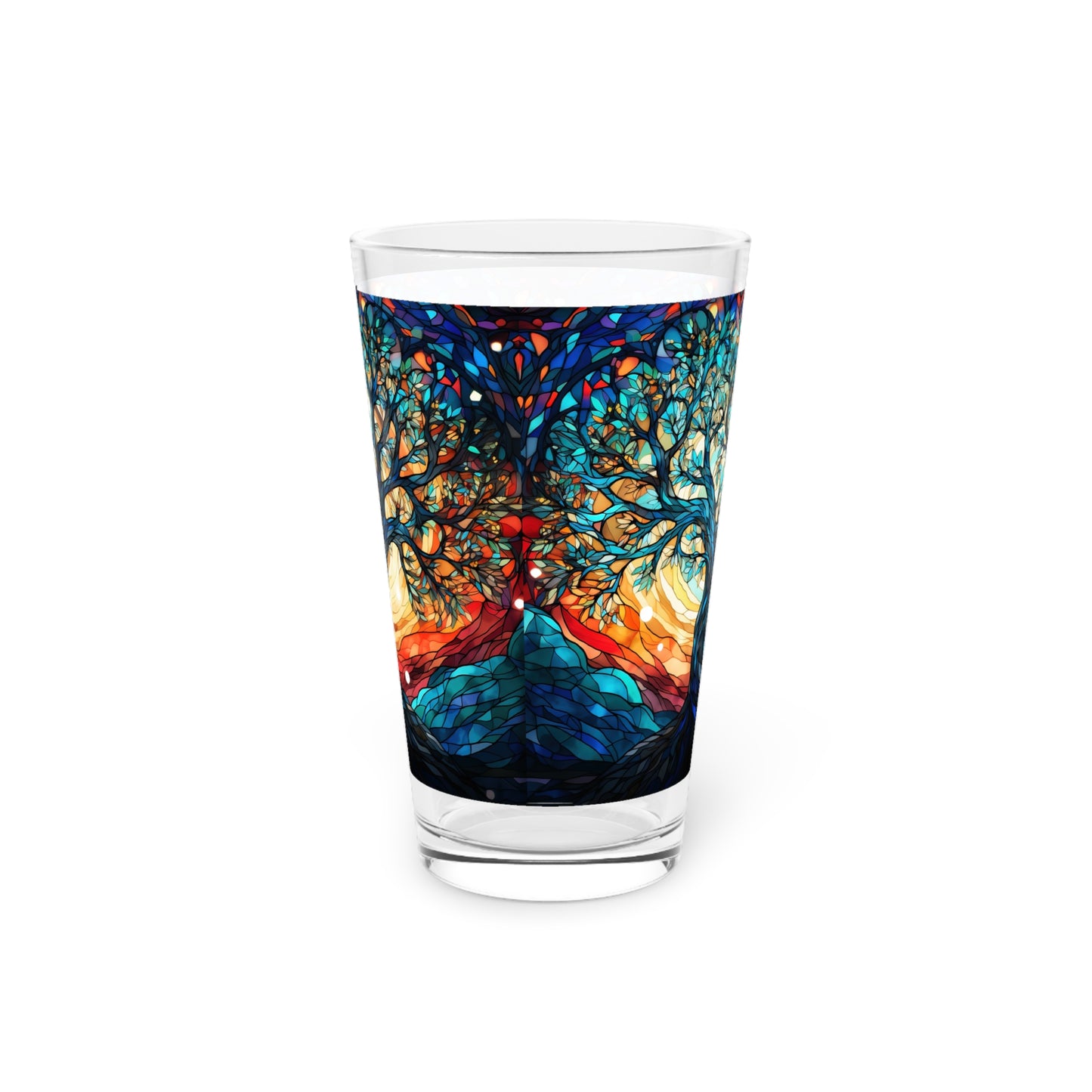 Nighttime Blossoms: A Celestial Tree Stained Glass Masterpiece on Your Pint Glass 16oz Pint Glass Gift idea gifts for home decor housewarming gift