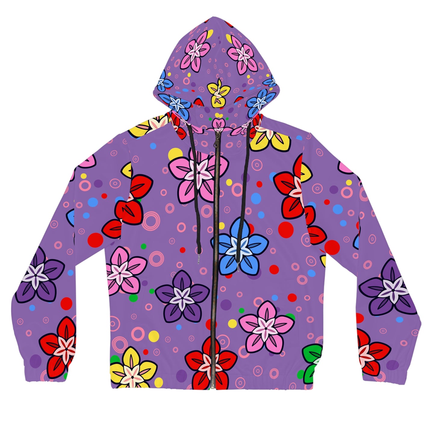 Good Times and Good Vibes Retro Colorful Flowers on a Purple background Womens Full-Zip Hoodie (AOP)