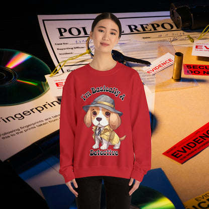 Cute Beagle Dressed up like a Detective, I'm a Basically a Detective True Crime Unisex Heavy Blend™ Crewneck Sweatshirt