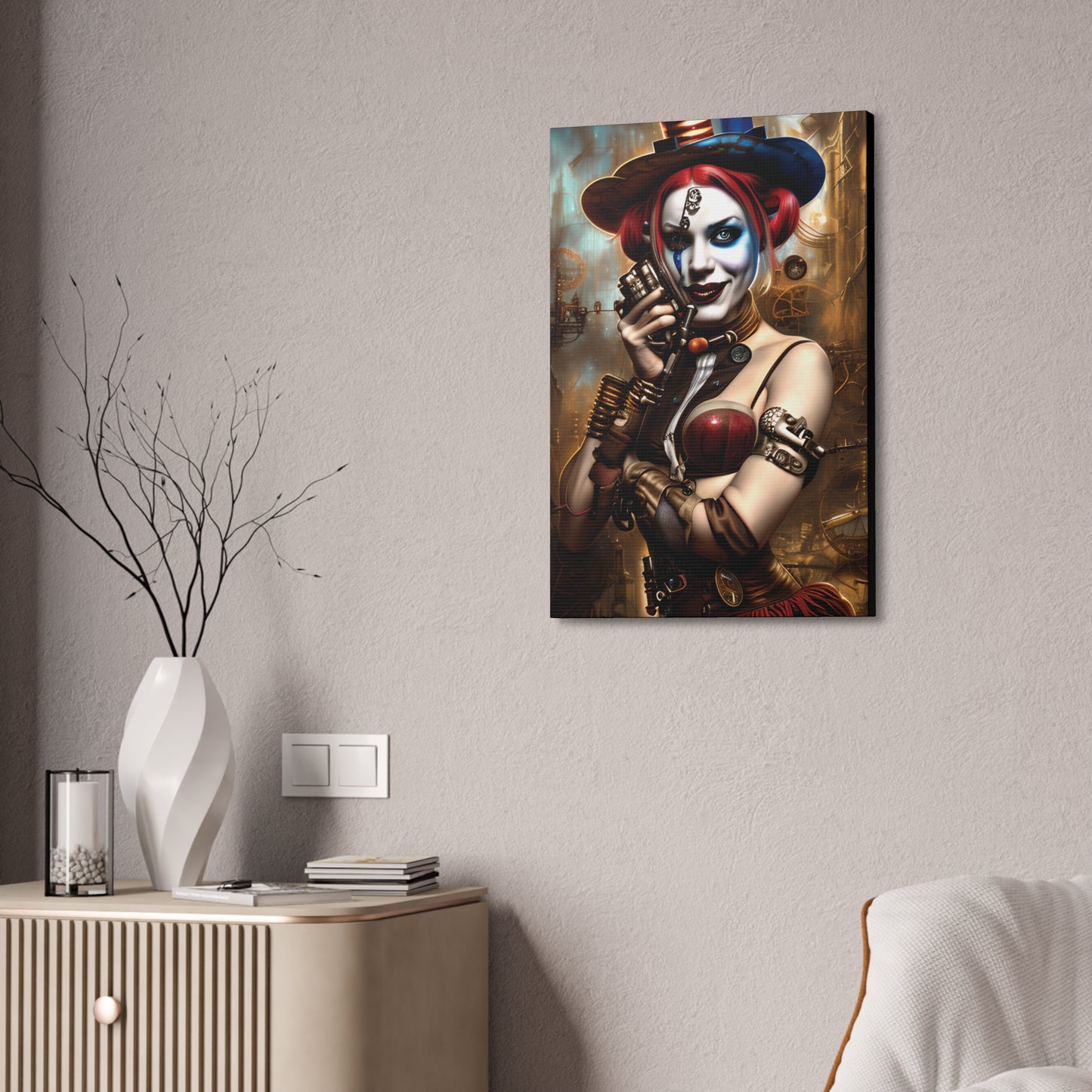 Hyper Realistic Steampunk Harley Quinn Canvas Stretched, 1.5''