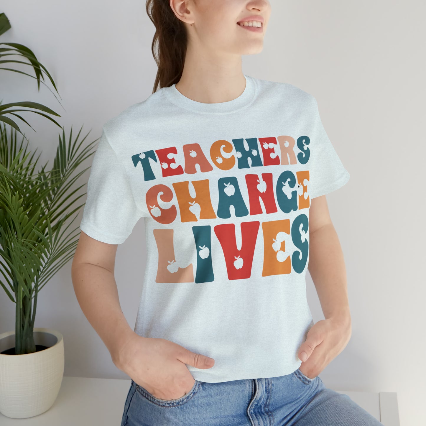 Colorful Teachers Change Lives Back to School Unisex Jersey Short Sleeve Tee Gifts for him, Gifts for Her