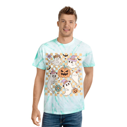 Happy Ghosts and Pumpkins Retro Groovy Halloween Tie-Dye Tee, Cyclone Gifts for him Gifts For Her