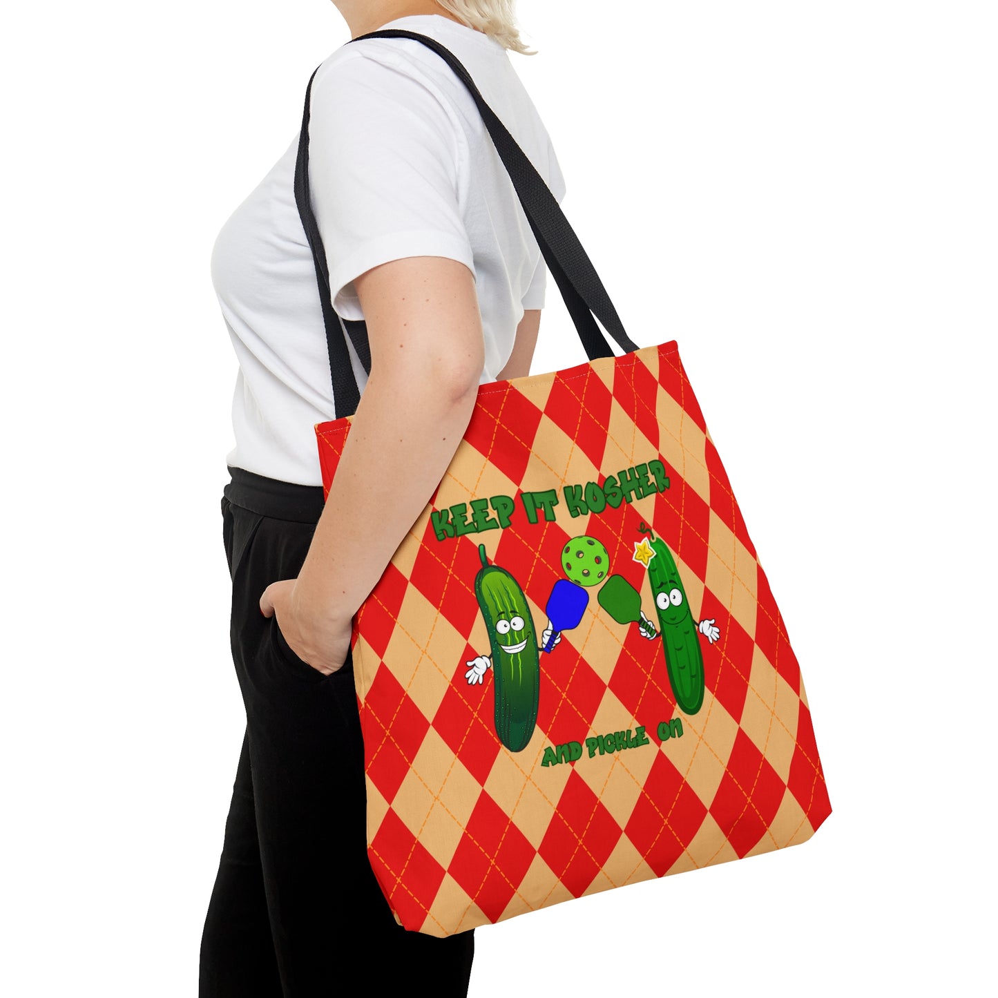 Vintage Rhombus Pickles Pickleball AOP Tote Bag - Keep it Kosher and Pickle ON in Style!