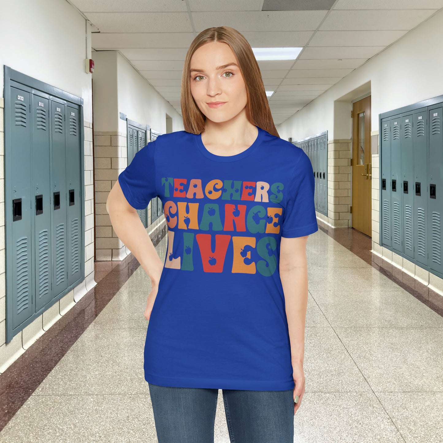 Colorful Teachers Change Lives Back to School Unisex Jersey Short Sleeve Tee Gifts for him, Gifts for Her