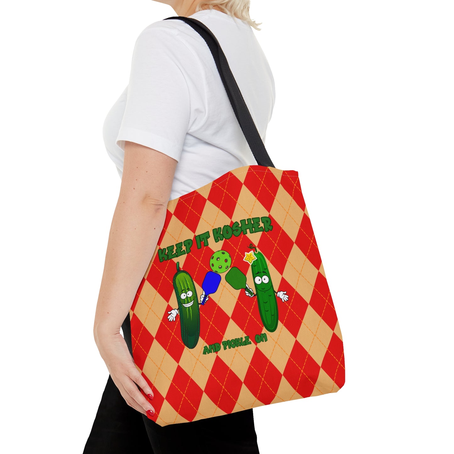 Vintage Rhombus Pickles Pickleball AOP Tote Bag - Keep it Kosher and Pickle ON in Style!