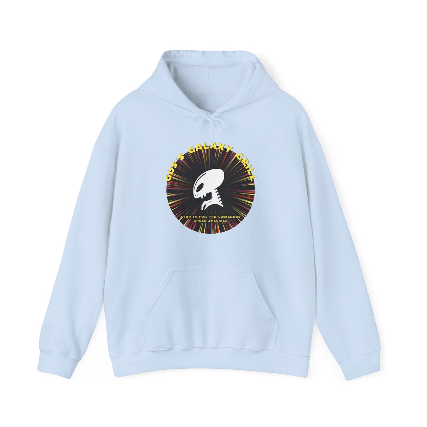 Gus's Galaxy Grill Unisex Heavy Blend™ Hooded Sweatshirt Hooded Hilarity, Galactic Gastro Couture, Intergalactic Apparel