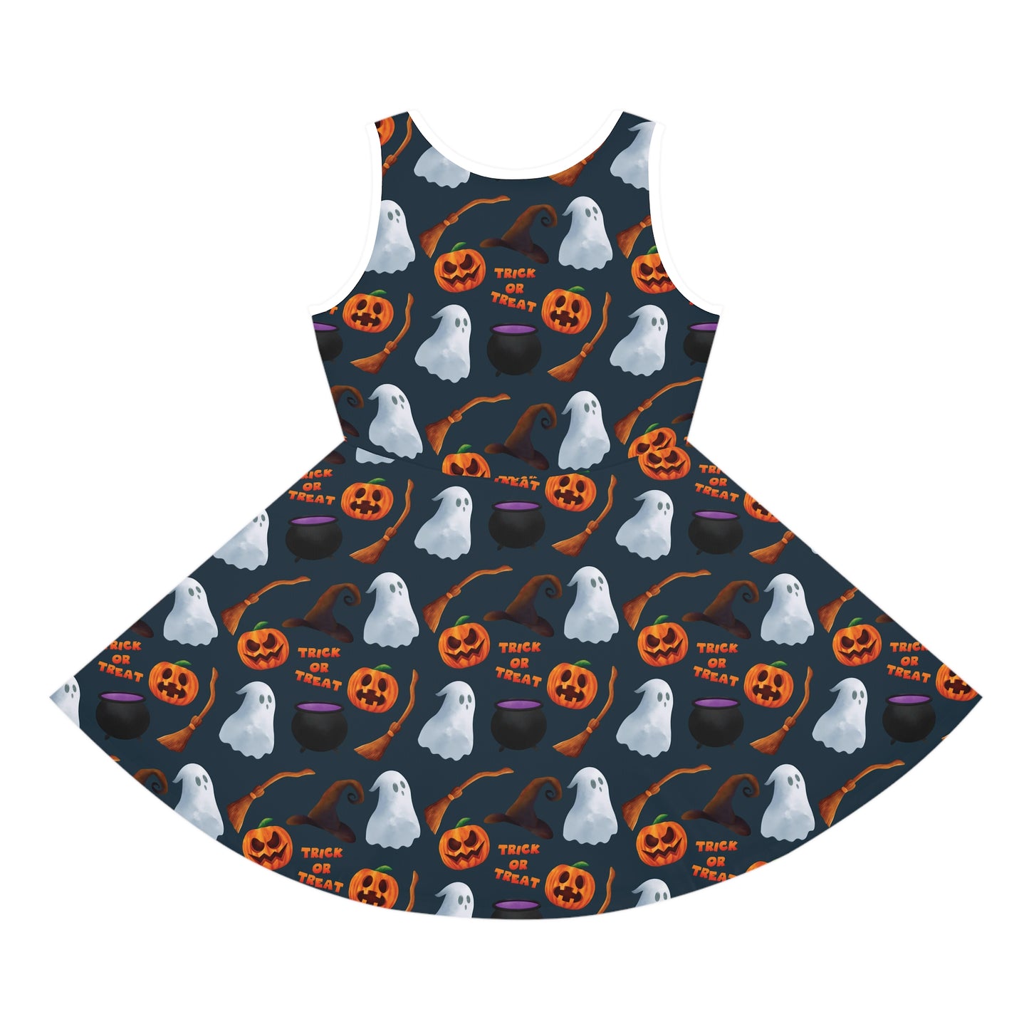 Halloween Trick or Treat Ghosts Witch Hats Jack o Lanterns Girls' Sleeveless Sundress (AOP)