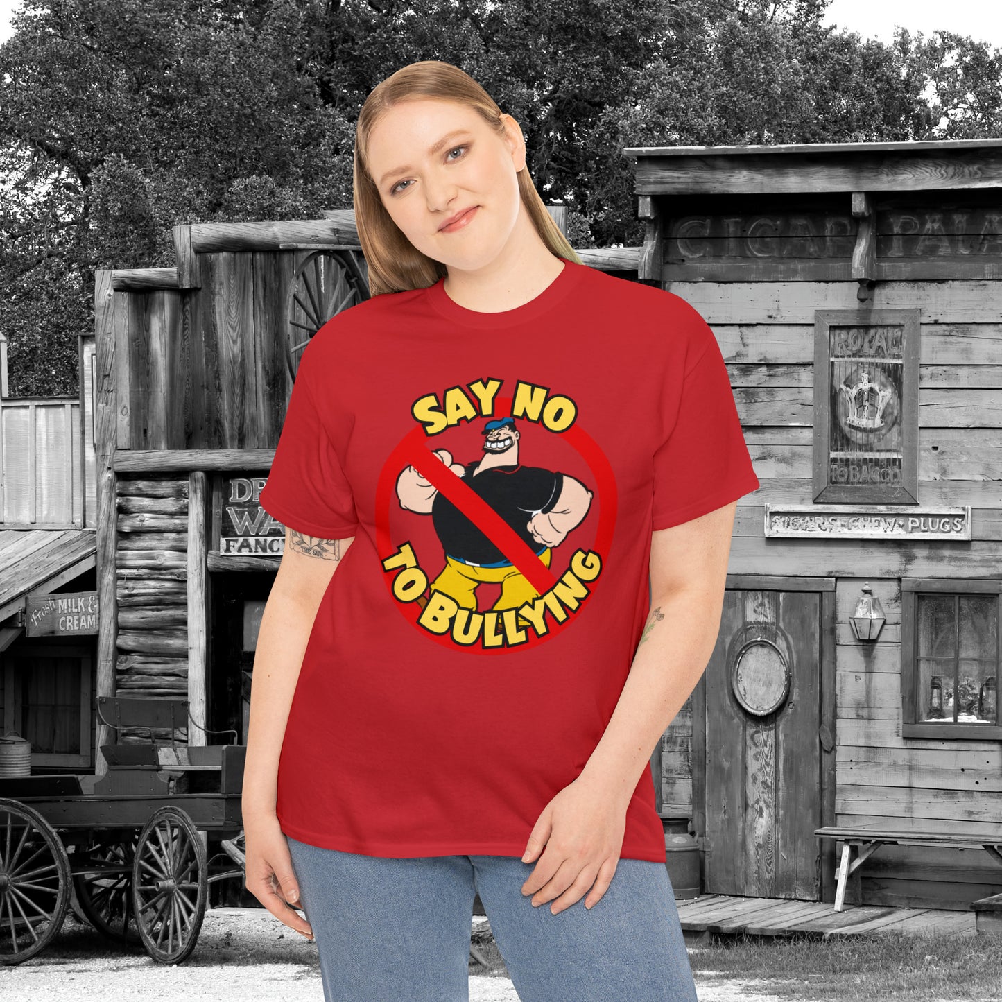 Popeye-Inspired 'Say No to Bullying' T-Shirt - Unisex Gildan 5000 Heavy Tee with Bluto Design