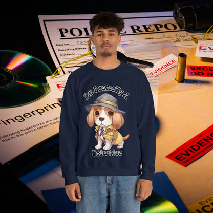 Cute Beagle Dressed up like a Detective, I'm a Basically a Detective True Crime Unisex Heavy Blend™ Crewneck Sweatshirt
