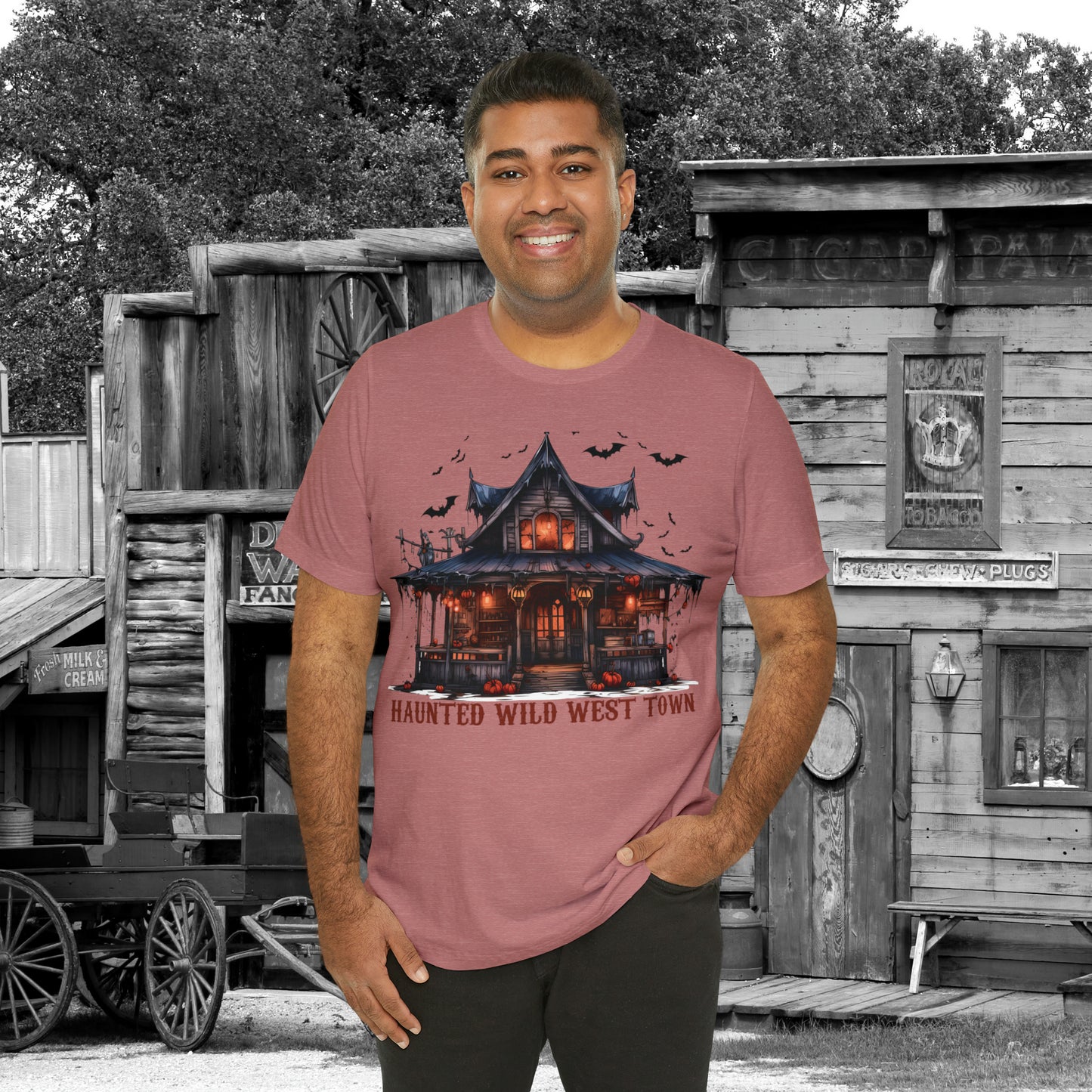 Haunted Wild West Town Halloween Western Unisex Jersey Short Sleeve Tee Gifts for Him Gifts For Her