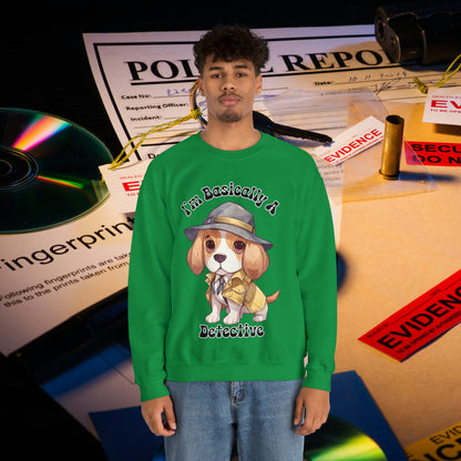 Cute Beagle Dressed up like a Detective, I'm a Basically a Detective True Crime Unisex Heavy Blend™ Crewneck Sweatshirt