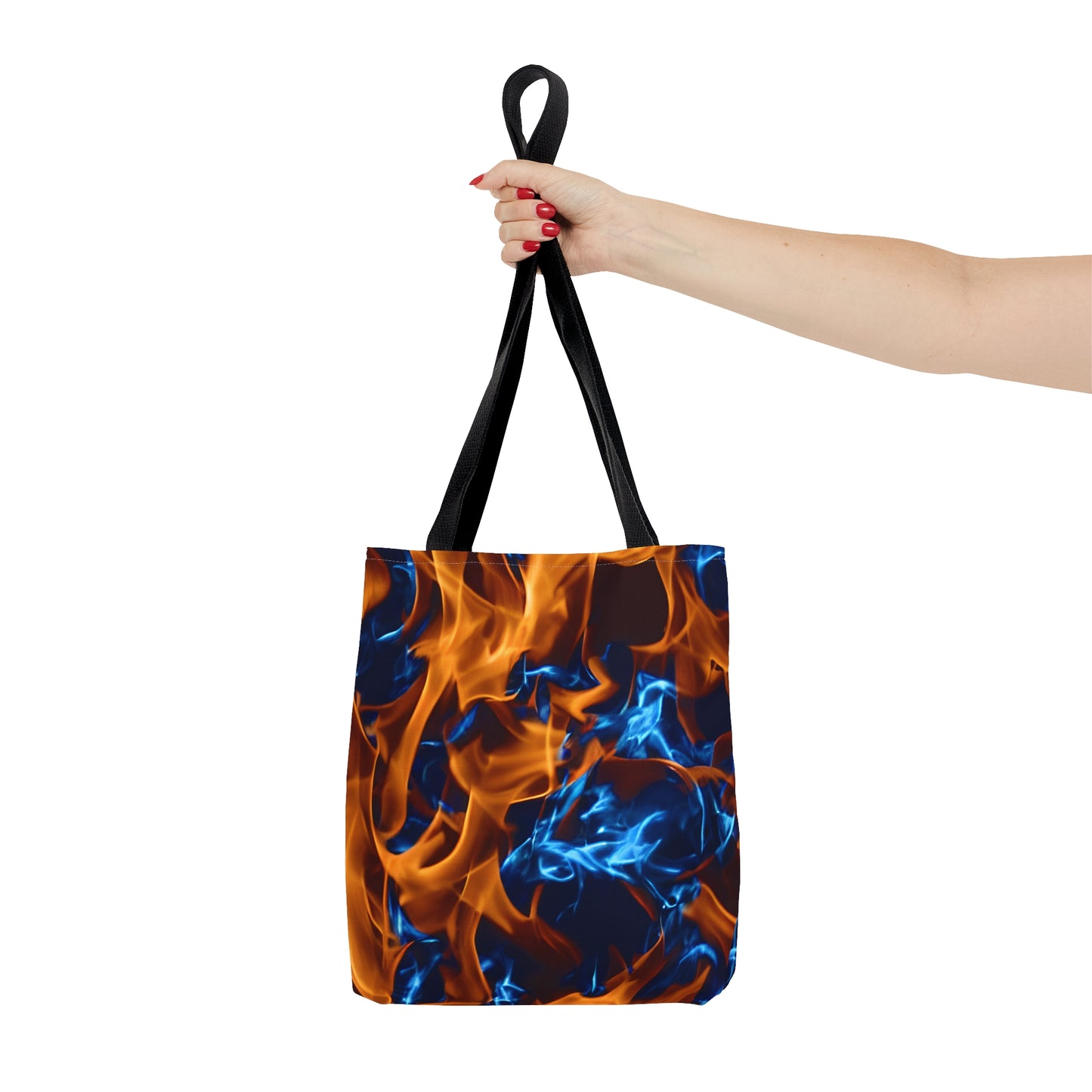 Blue and Orange Flame All Over Print (AOP) Tote Bag - Stylish and Spacious Carry-All