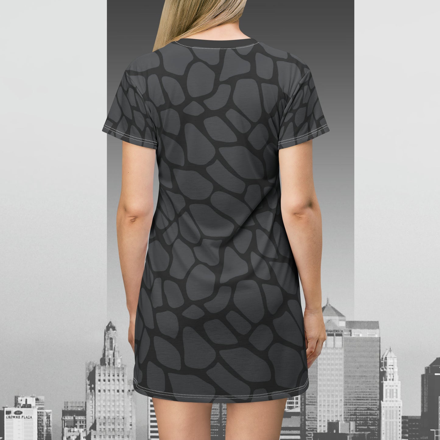 Dark Grey Snake Skin T-Shirt Dress (AOP)