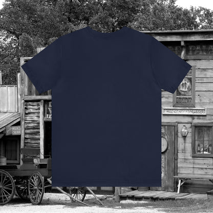 Spooky Saloon Showdown Gunslinging Skeleton Cowboy Halloween Unisex Jersey Short Sleeve Tee
