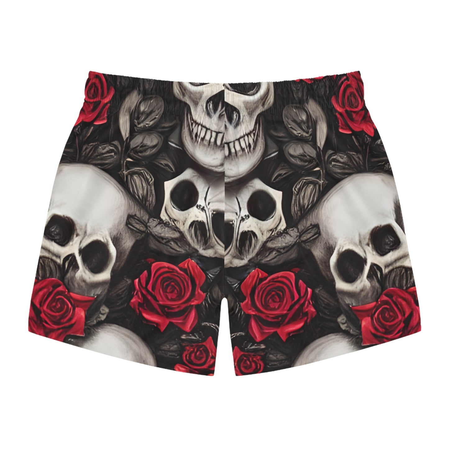 Hyper Realistic Skulls and Red Roses by artist Anne-Laure Goupil Swim Trunks (AOP)