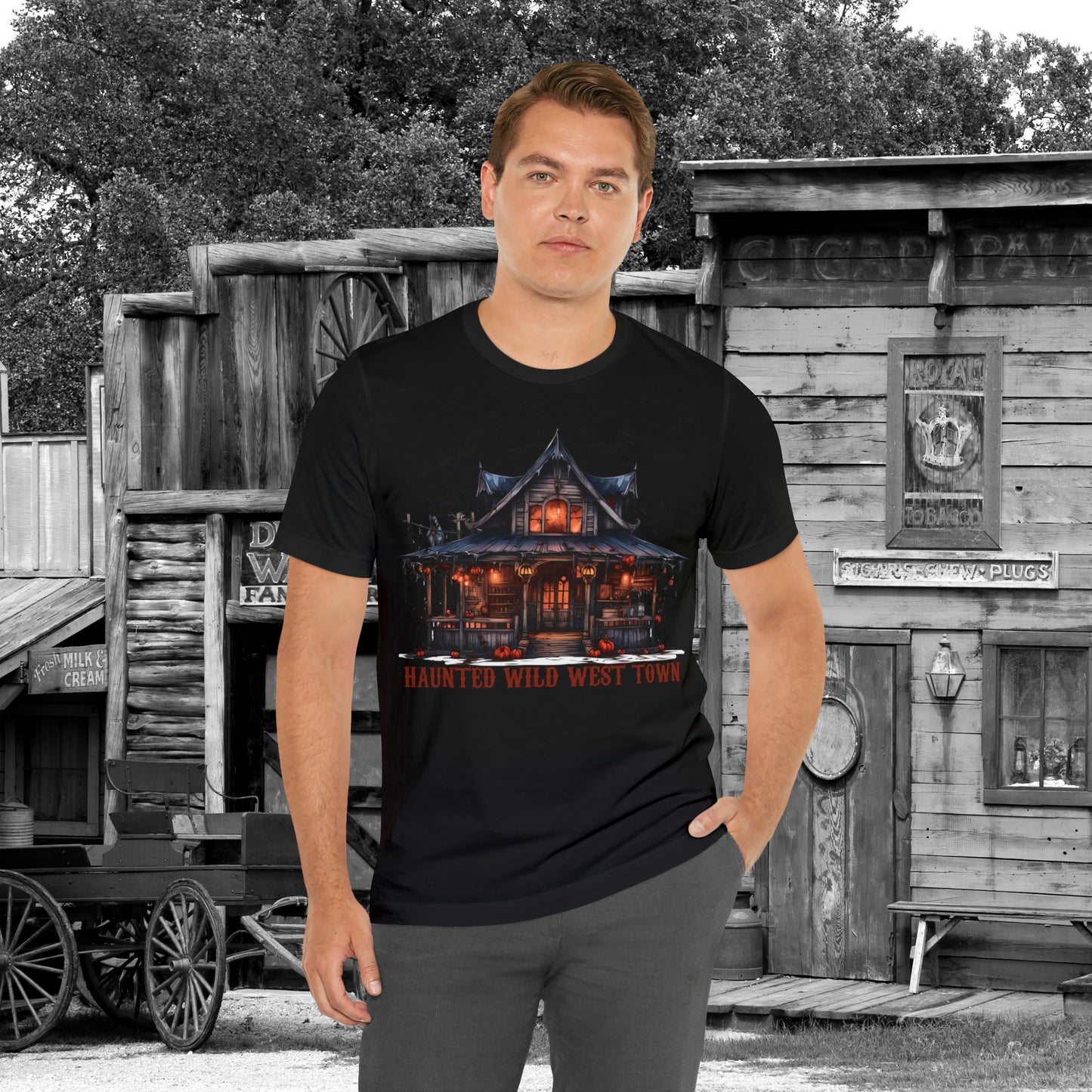 Haunted Wild West Town Halloween Western Unisex Jersey Short Sleeve Tee Gifts for Him Gifts For Her